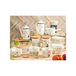 Beurrier émail avec couvercle bois Viennoiseries 500ml - Kiki la peti