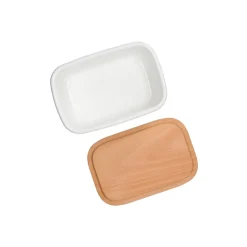 Beurrier émail avec couvercle bois Viennoiseries 500ml - Kiki la peti