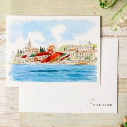 Carte de vœux aquarelle 24 x 15,8 cm Hydravion - Porco Rosso