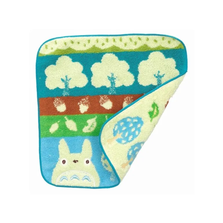 Mini Serviette Totoro Bleu Arbres et Noisettes 25x25 cm - Mon voisin