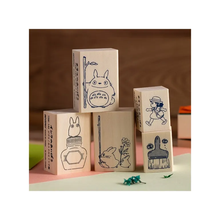 Tampon en bois Totoro Blanc & Bouteille d'encre - Mon Voisin Totoro
